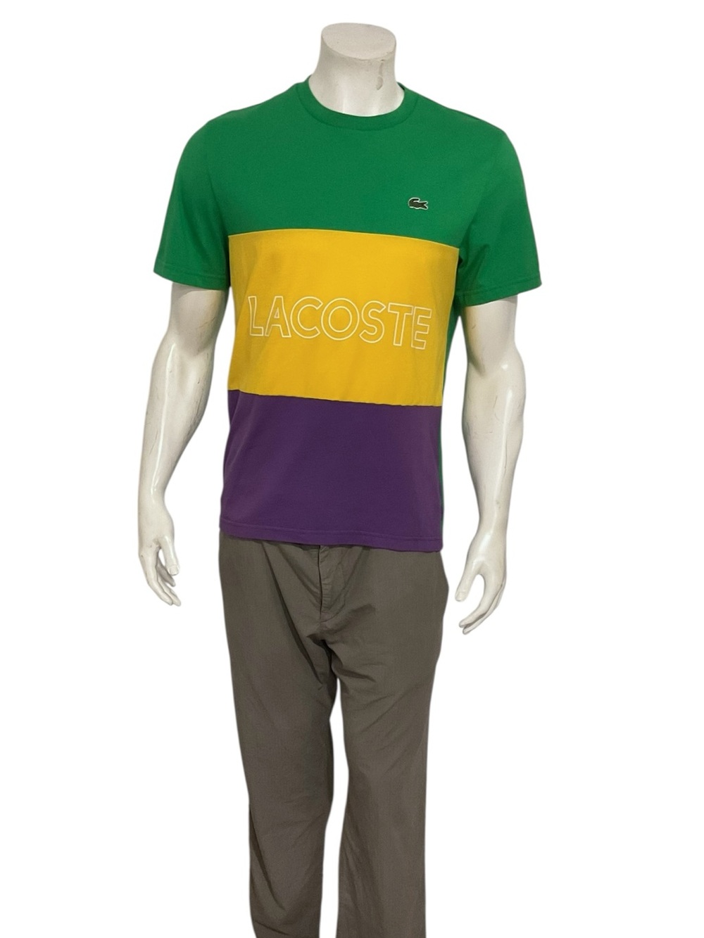 Lacoste Green Yellow Purple Colorblock Crewneck T Shirt
